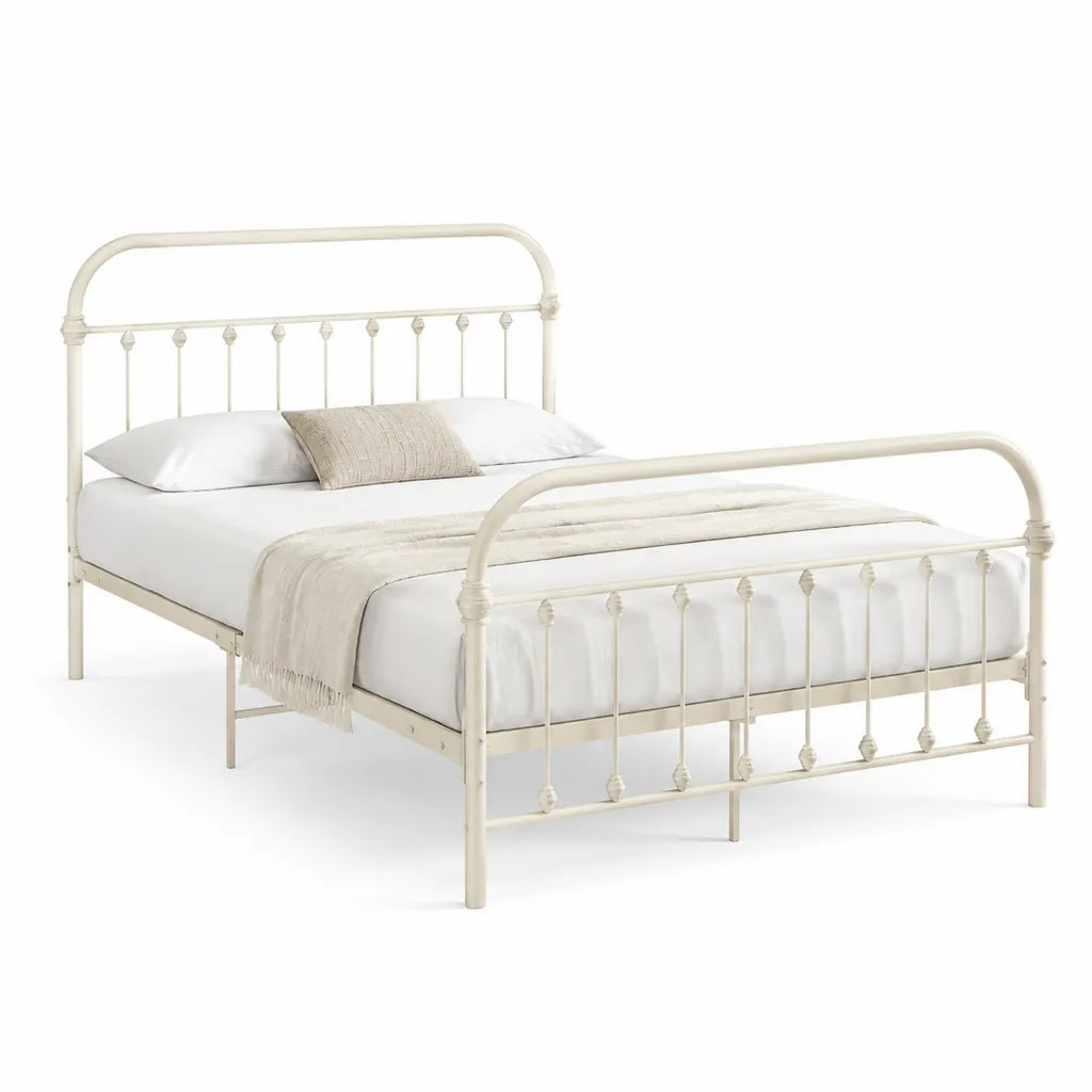 Metallbett Doppelbettgestell 160 x 200 cm aus pulverbeschichtetem Stahl in Cremeweiss