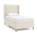 Polsterbett Einzelbett 90 x 200 cm mit hohem Kopfteil aus Polyester in Creme