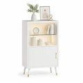 Sideboard Highboard 80 x 40 x 130 cm MDF Glas rechteckig Weiss Gold