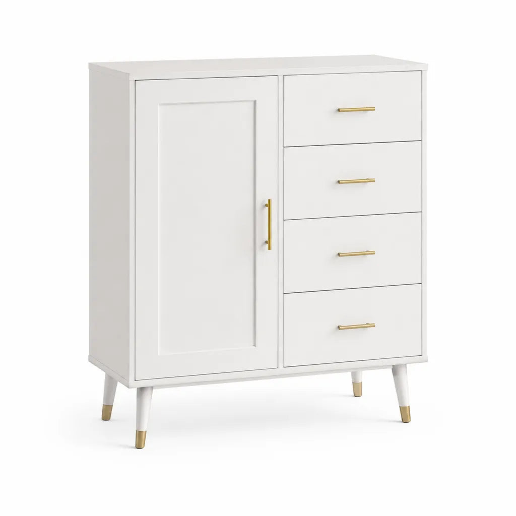 Sideboard mit 1 Tuer und 4 Schubladen aus MDF rechteckig Weiss 80 x 40 x 90 cm