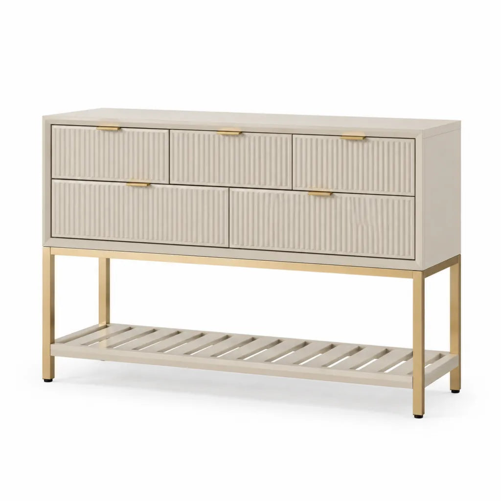 Sideboard Kommode mit 5 Schubladen MDF Stahl rechteckig Cremeweiss Gold 120 x 40 x 90 cm