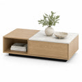 Couchtisch 100 x 60 x 35 cm mit Schublade und offenem Fach Eichenoptik Weiss Marmoroptik Rechteckig