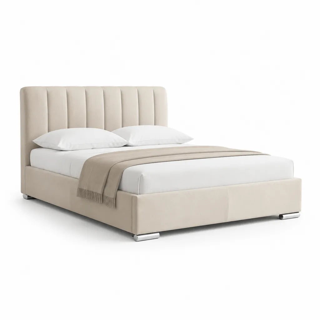 Polsterbett Doppelbett 180 x 200 cm mit gepolstertem Kopfteil Polyesterbezug Beige