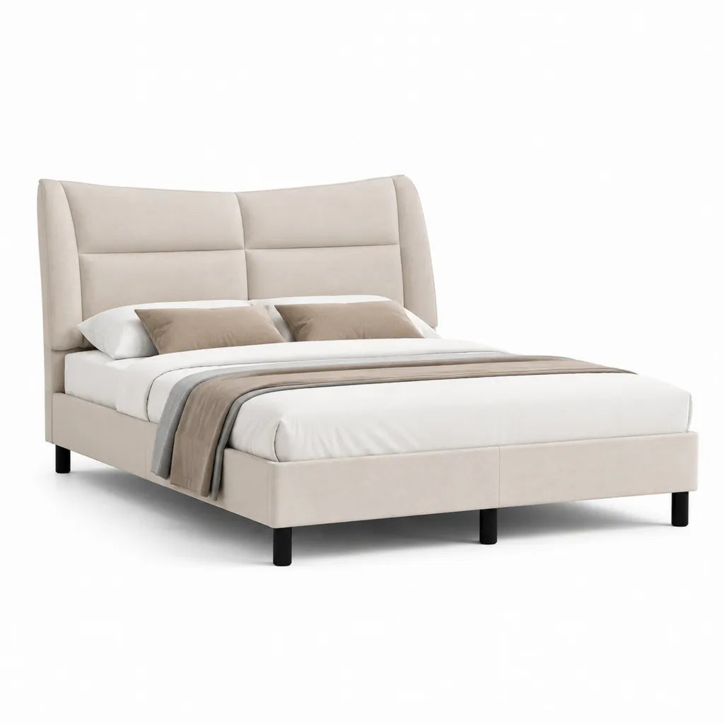 Polsterbett Doppelbett 180 x 200 cm Polyester Beige Rechteckig